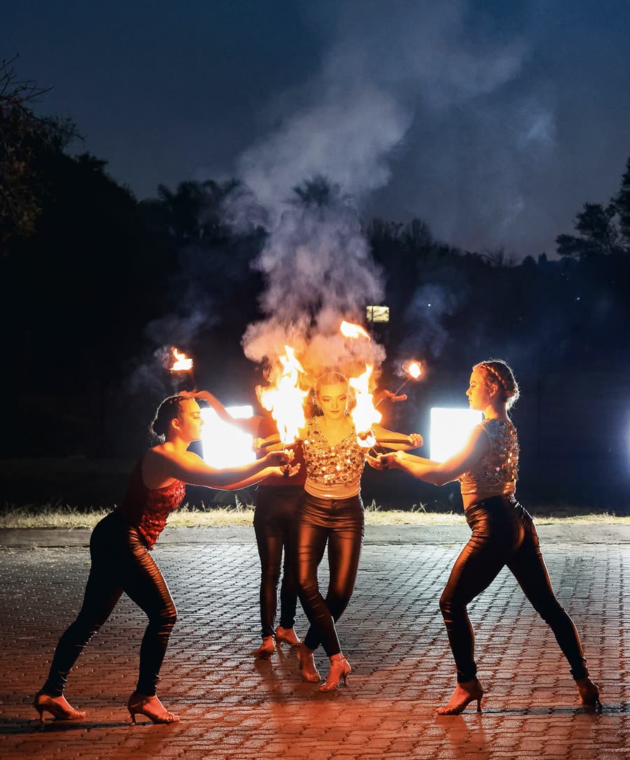 Fire spinning performance at a South African festival